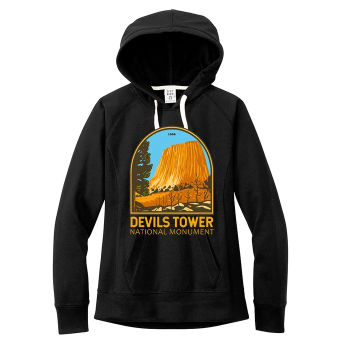 Devils Tower National Monument Wyoming Emblem Vintage Women's Fleece Hoodie