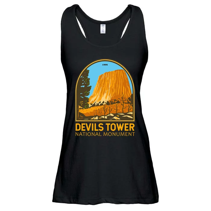 Devils Tower National Monument Wyoming Emblem Vintage Ladies Essential Flowy Tank