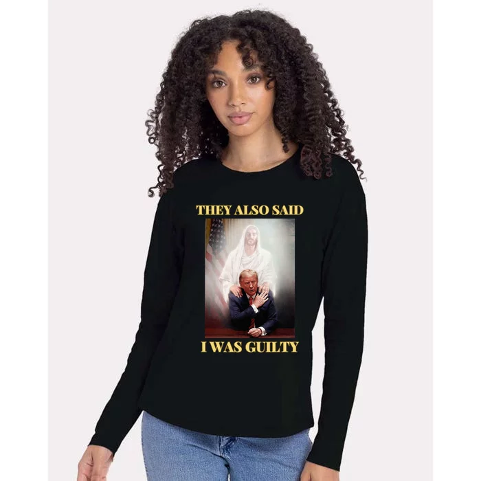 Donald Trump Not Guilty Jesus Christ Patriot Pray Maga Womens Cotton Relaxed Long Sleeve T-Shirt