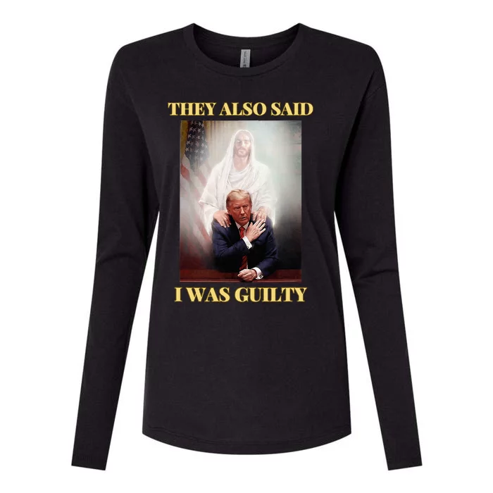 Donald Trump Not Guilty Jesus Christ Patriot Pray Maga Womens Cotton Relaxed Long Sleeve T-Shirt