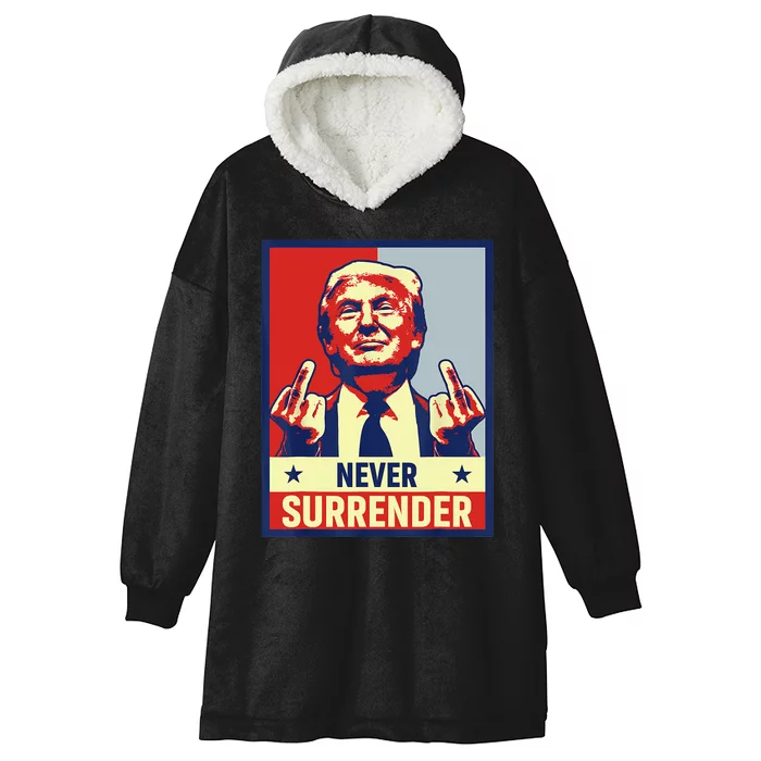 Donald Trump Never Surrender Pro Trump Trump Mug Shot Retro Hooded Wearable Blanket