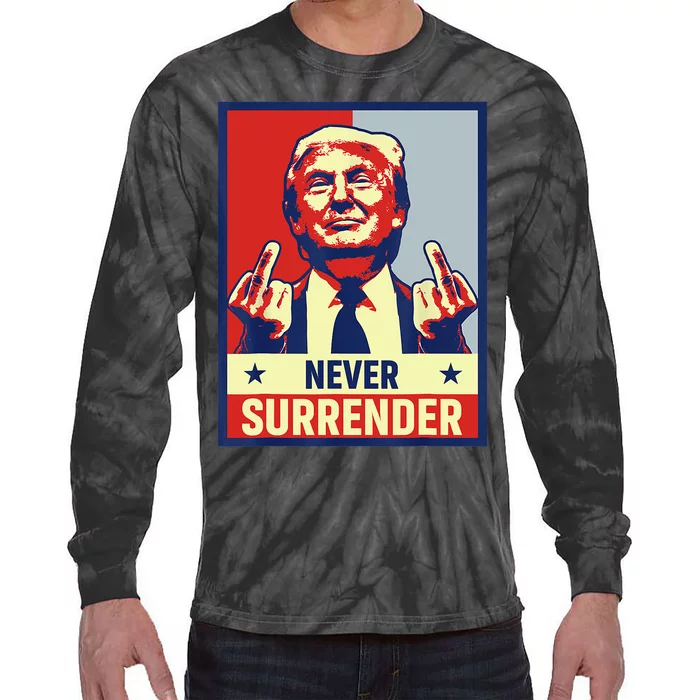 Donald Trump Never Surrender Pro Trump Trump Mug Shot Retro Tie-Dye Long Sleeve Shirt