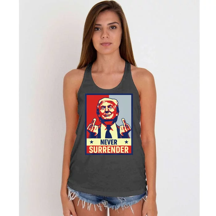 Donald Trump Never Surrender Pro Trump Trump Mug Shot Retro Women's Knotted Racerback Tank