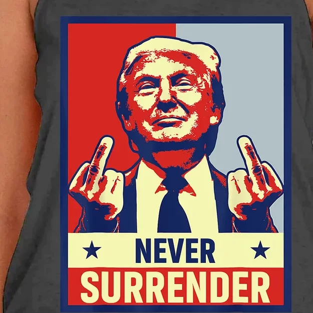 Donald Trump Never Surrender Pro Trump Trump Mug Shot Retro Women's Knotted Racerback Tank