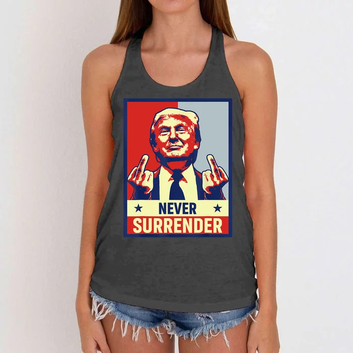 Donald Trump Never Surrender Pro Trump Trump Mug Shot Retro Women's Knotted Racerback Tank