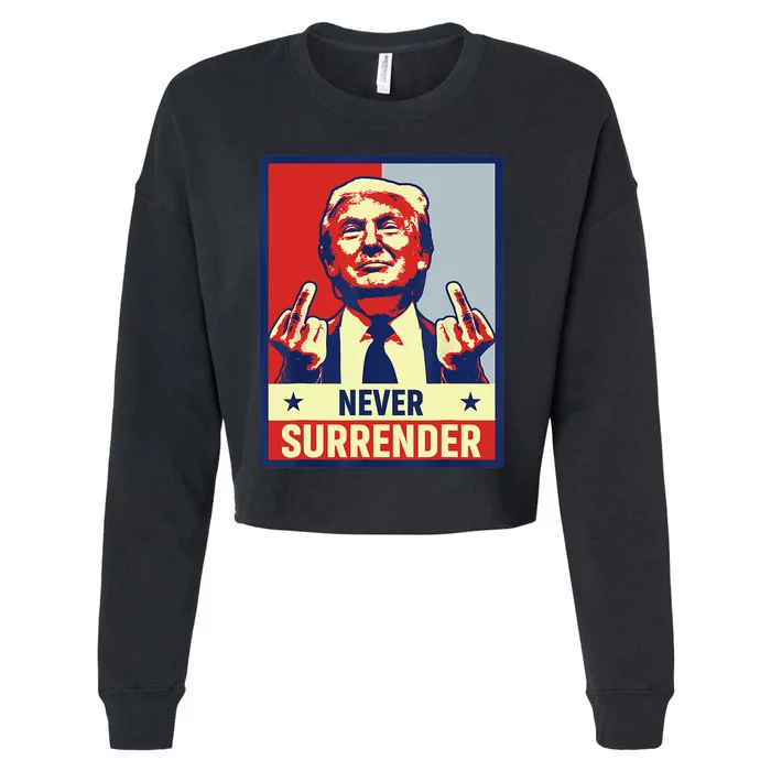 Donald Trump Never Surrender Pro Trump Trump Mug Shot Retro Cropped Pullover Crew