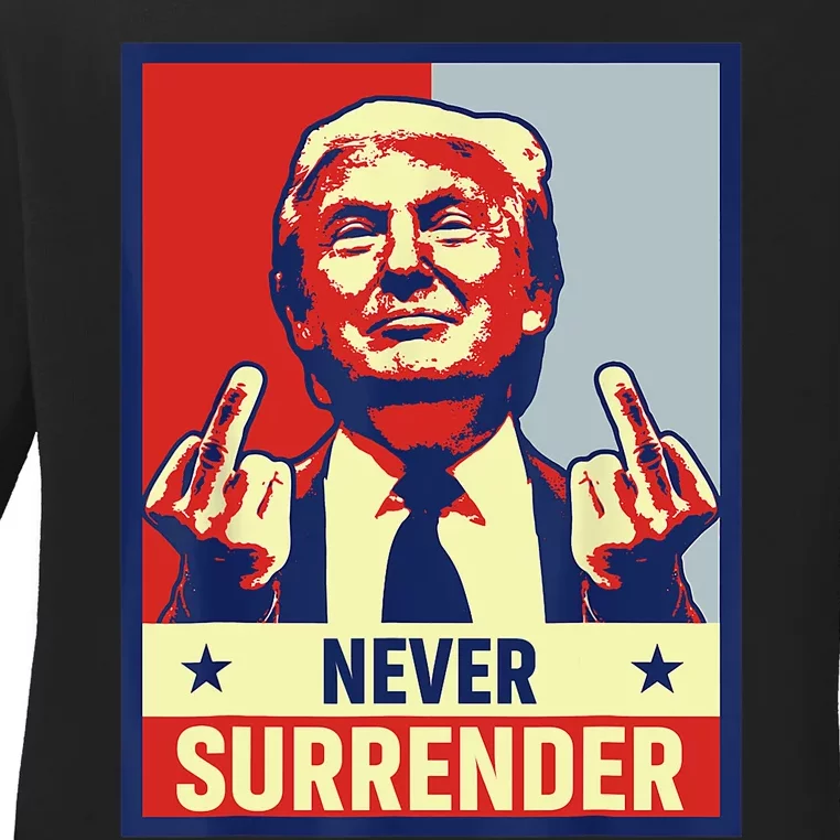 Donald Trump Never Surrender Pro Trump Trump Mug Shot Retro Ladies Long Sleeve Shirt