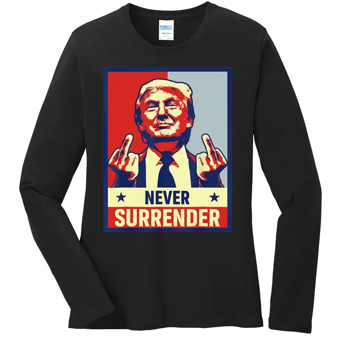 Donald Trump Never Surrender Pro Trump Trump Mug Shot Retro Ladies Long Sleeve Shirt