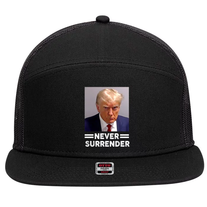 Donald Trump Never Surrender Mugshot President Vote 2024 7 Panel Mesh Trucker Snapback Hat