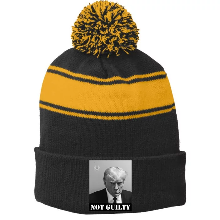 Donald Trump Not Guilty Mugshot Stripe Pom Pom Beanie