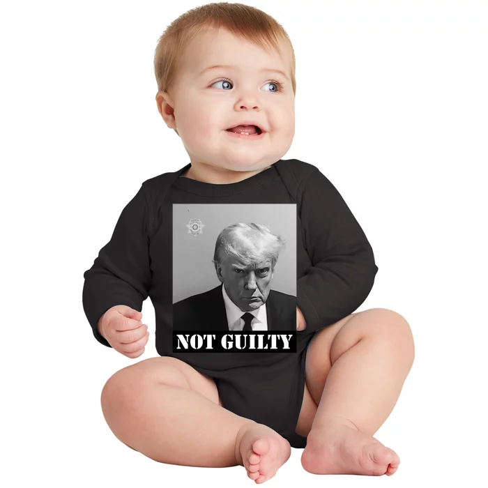 Donald Trump Not Guilty Mugshot Baby Long Sleeve Bodysuit