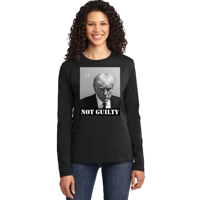 Donald Trump Not Guilty Mugshot Ladies Long Sleeve Shirt