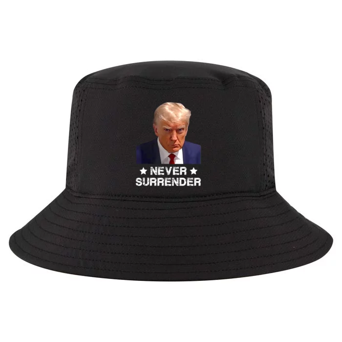 Donald Trump Never Surrender Mug Shot President Vote 2024 Cool Comfort Performance Bucket Hat