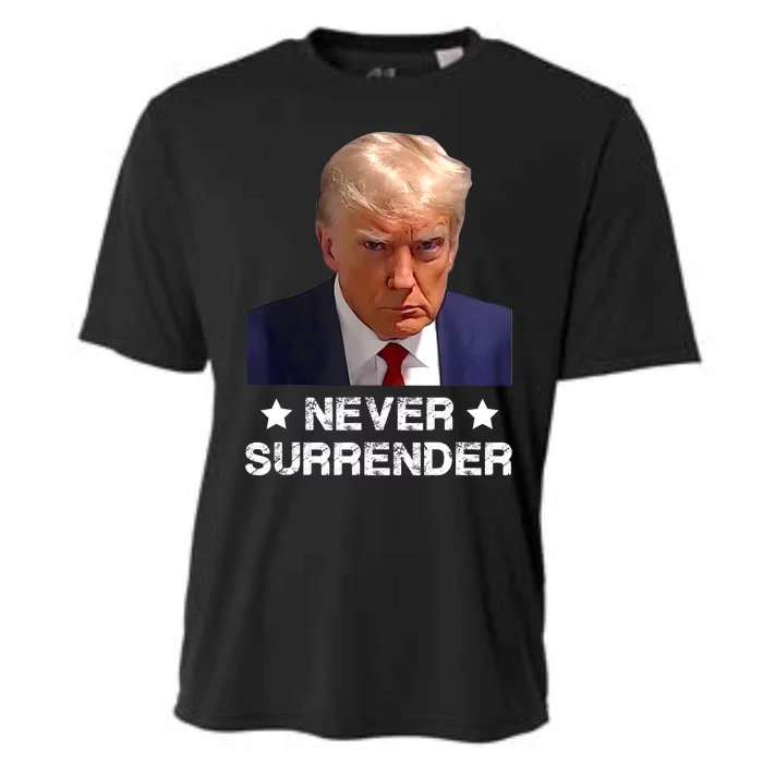 Donald Trump Never Surrender Mug Shot President Vote 2024 Cooling Performance Crew T-Shirt