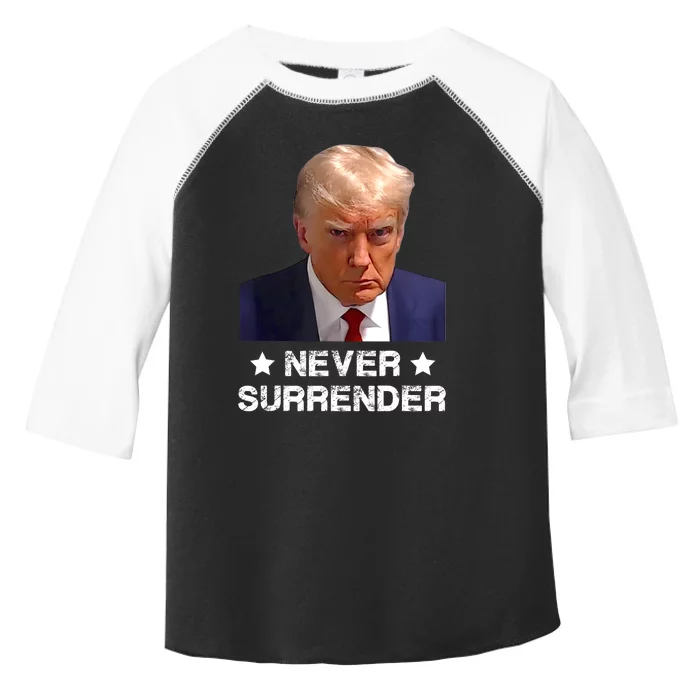 Donald Trump Never Surrender Mug Shot President Vote 2024 Toddler Fine Jersey T-Shirt