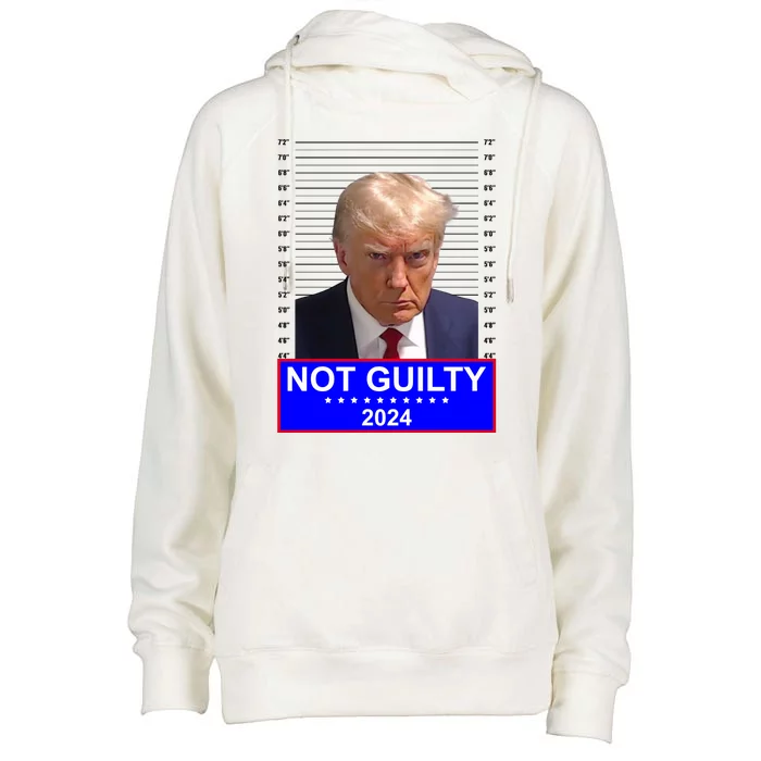 Donald Trump Not Guilty 2024 Mugshot Politcal Womens Funnel Neck Pullover Hood