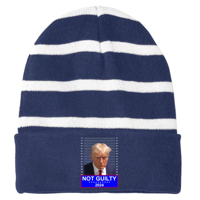 Donald Trump Not Guilty 2024 Mugshot Politcal Striped Beanie with Solid Band