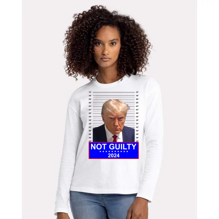 Donald Trump Not Guilty 2024 Mugshot Politcal Womens Cotton Relaxed Long Sleeve T-Shirt