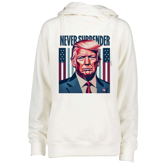 Donald Trump Never Surrender Womens Funnel Neck Pullover Hood