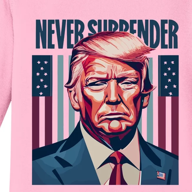 Donald Trump Never Surrender Baby Long Sleeve Bodysuit