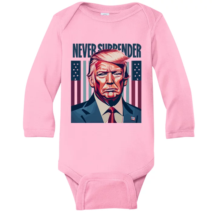 Donald Trump Never Surrender Baby Long Sleeve Bodysuit