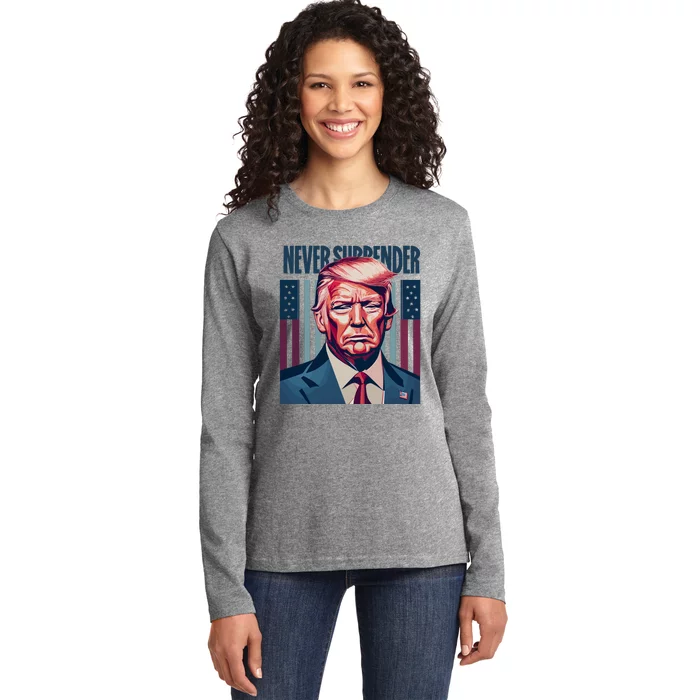 Donald Trump Never Surrender Ladies Long Sleeve Shirt