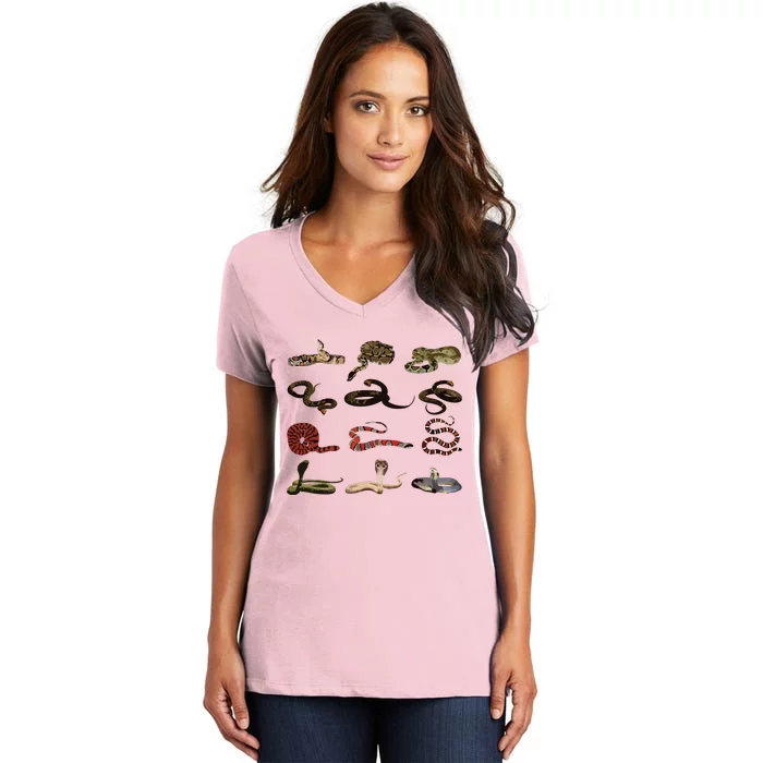 Different Types Of Snakes Boy Girl Educational Serpent Women's V-Neck T-Shirt