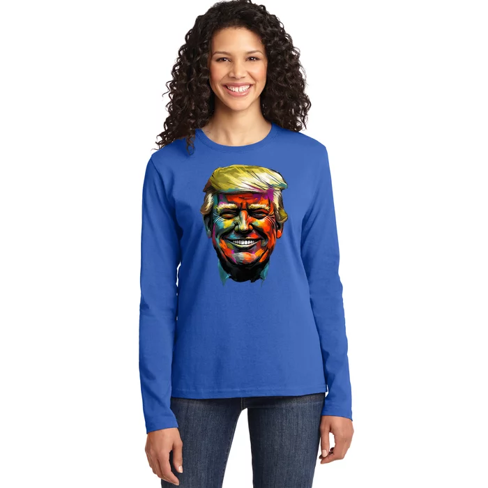 Donald Trump Oil Painting Style Donald J Trump Smiling Ladies Long Sleeve Shirt