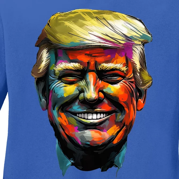 Donald Trump Oil Painting Style Donald J Trump Smiling Ladies Long Sleeve Shirt