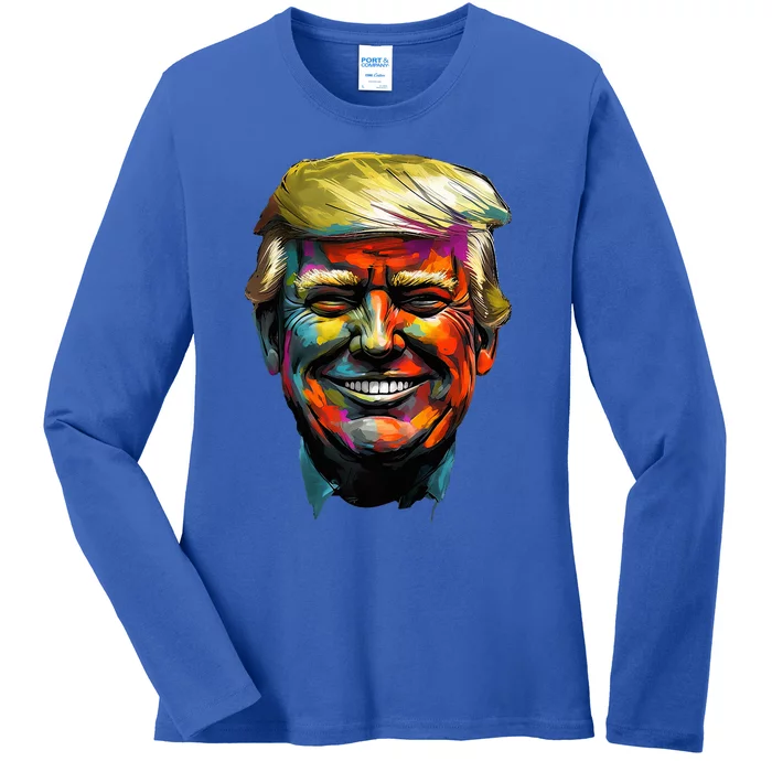 Donald Trump Oil Painting Style Donald J Trump Smiling Ladies Long Sleeve Shirt