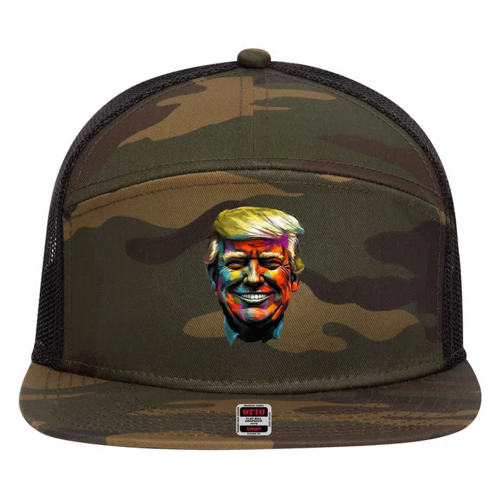 Donald Trump Oil Painting Style Donald J Trump Smiling 7 Panel Mesh Trucker Snapback Hat