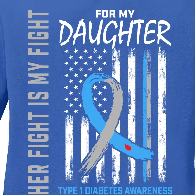 Daughter Type One Diabetes Awareness Usa Flag Back Graphic Gift Ladies Long Sleeve Shirt