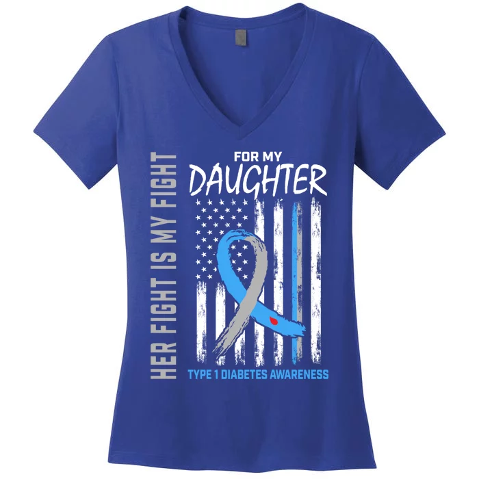 Daughter Type One Diabetes Awareness Usa Flag Back Graphic Gift Women's V-Neck T-Shirt