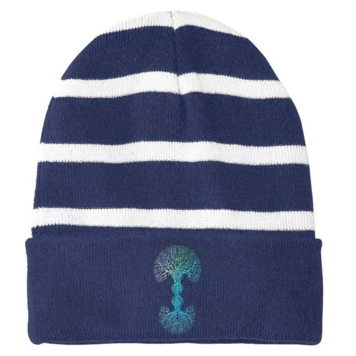 DNA Tree Of Life Science Of Genetics Earth Day Genealogy Striped Beanie with Solid Band