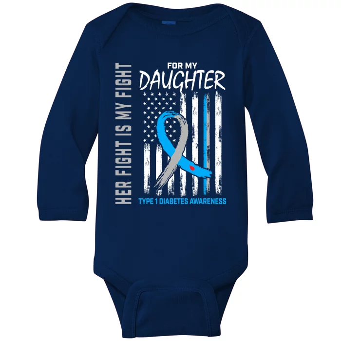 Daughter Type One Diabetes Awareness Ribbon American Flag Cute Gift Baby Long Sleeve Bodysuit