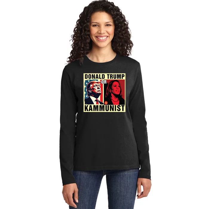 Donald Trump Or Kammunist 2024 President Election Ladies Long Sleeve Shirt