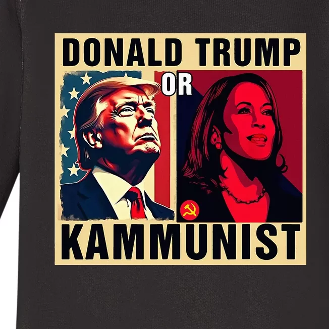 Donald Trump Or Kammunist 2024 President Election Baby Long Sleeve Bodysuit