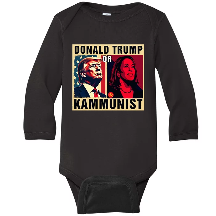 Donald Trump Or Kammunist 2024 President Election Baby Long Sleeve Bodysuit