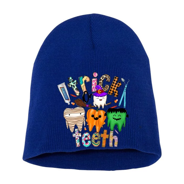 Dentist Trick Or Teeth Halloween Monster Dental Life Western Gift Short Acrylic Beanie