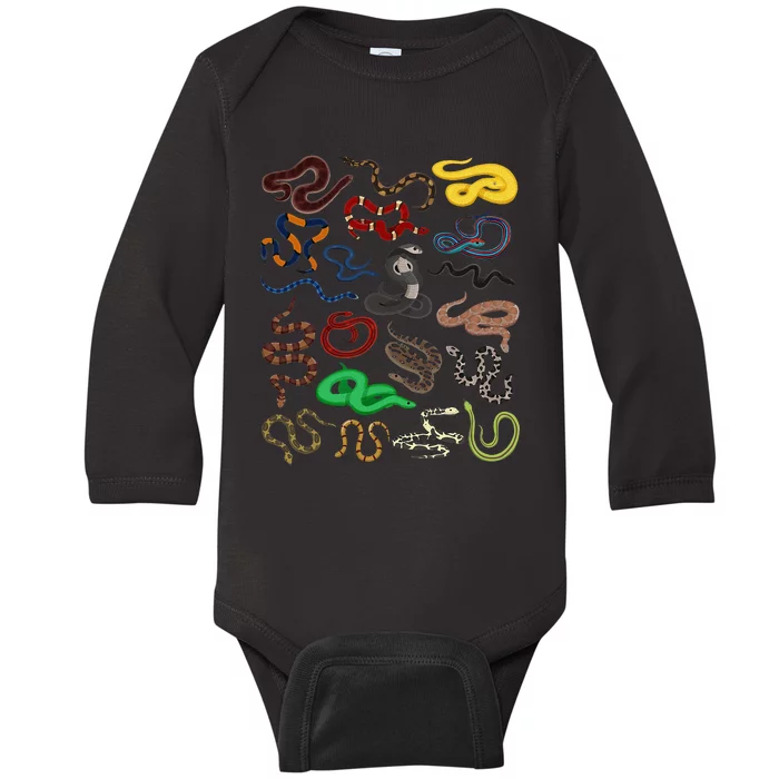 Different Types of Snakes Snake funny Baby Long Sleeve Bodysuit