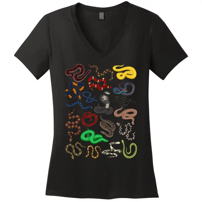 Different Types of Snakes Snake Collage Women's V-Neck T-Shirt