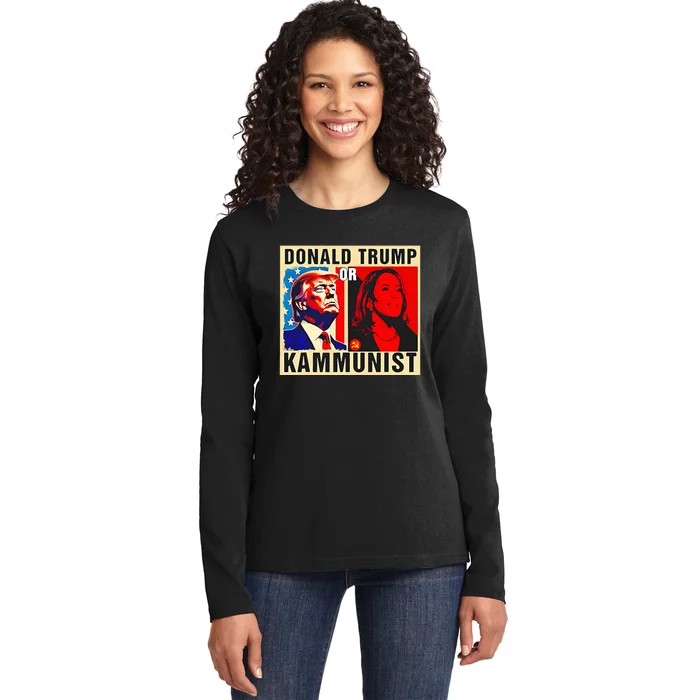 Donald Trump Or Kammunist 2024 President Ladies Long Sleeve Shirt