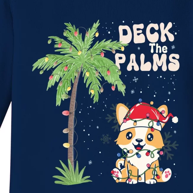 Deck The Palms Cute Cats Tropical Christmas Lights Palm Tree Gift Baby Long Sleeve Bodysuit