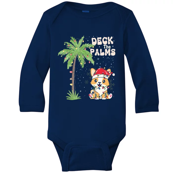 Deck The Palms Cute Cats Tropical Christmas Lights Palm Tree Gift Baby Long Sleeve Bodysuit