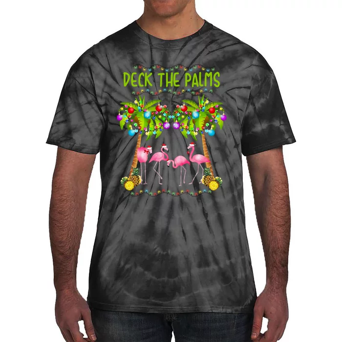 Deck The Palms Merry Flamingo Christmas Funny Tie-Dye T-Shirt