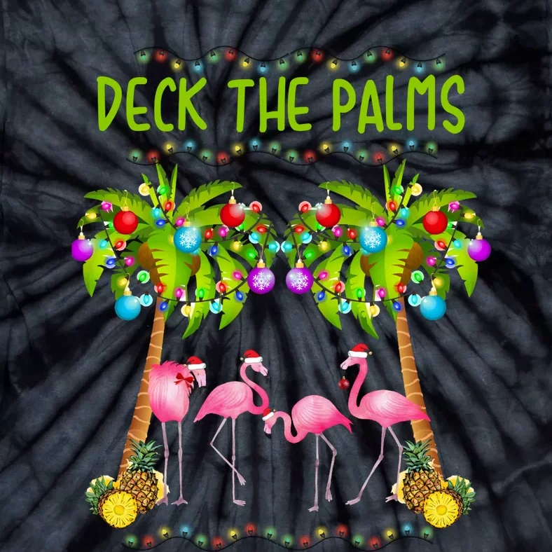 Deck The Palms Merry Flamingo Christmas Funny Tie-Dye T-Shirt