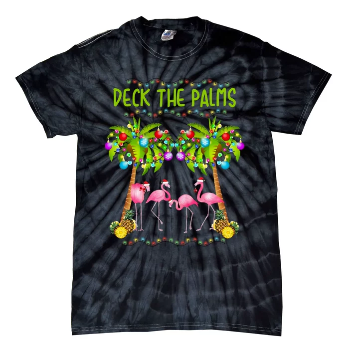 Deck The Palms Merry Flamingo Christmas Funny Tie-Dye T-Shirt