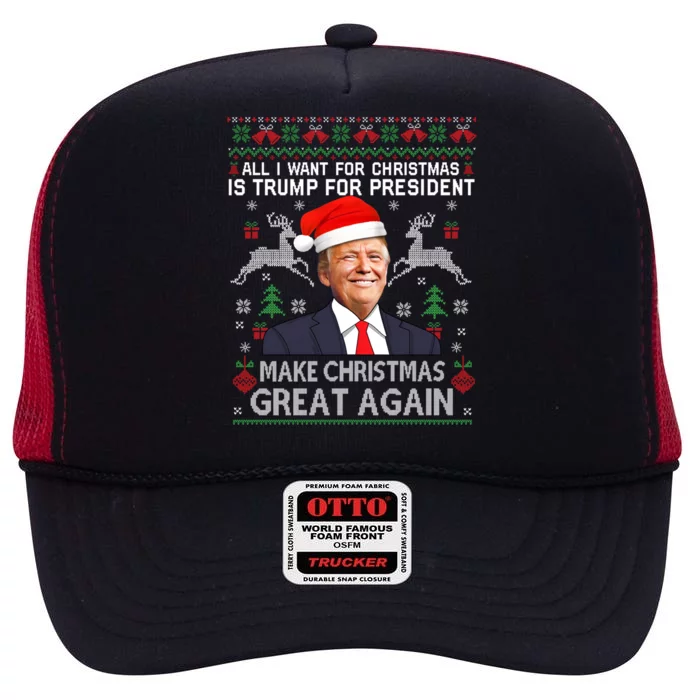 Donald Trump President Make Christmas Great Again Xmas Ugly Gift High Crown Mesh Trucker Hat