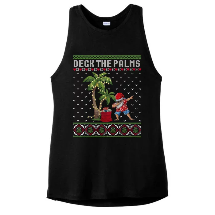 Deck The Palm Tree Lights Tropical Hawaii Family Christmas Funny Gift Ladies Tri-Blend Wicking Tank