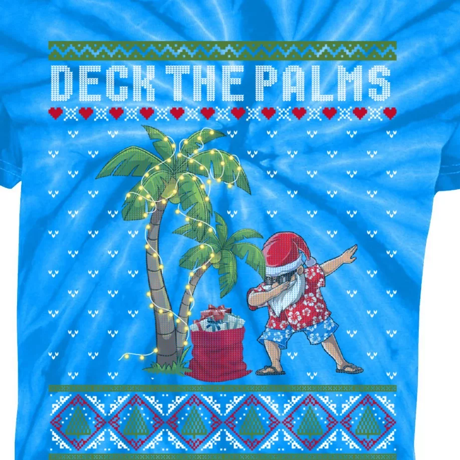 Deck The Palm Tree Lights Tropical Hawaii Family Christmas Funny Gift Kids Tie-Dye T-Shirt